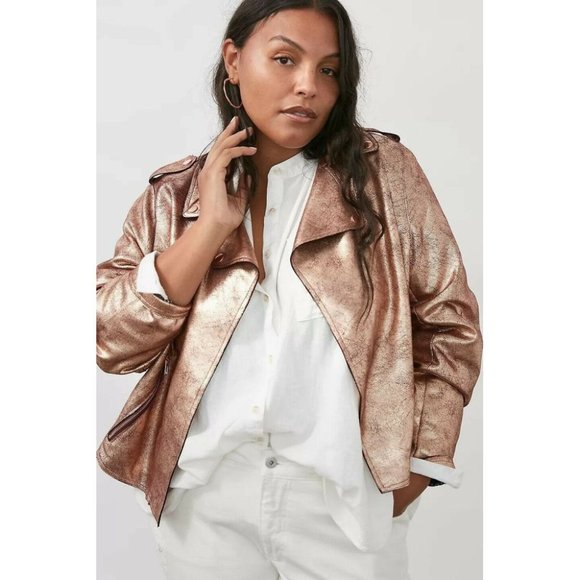 Brisa Metallic Cropped Faux Leather Moto Jacket - Picture 4 of 6